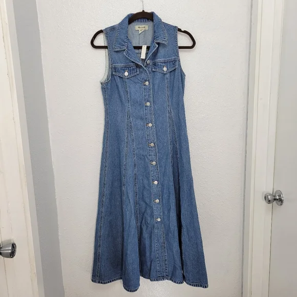 Madewell Pleated Midi Shirtdress in Billings Wash: Airy Denim Edition NU500 Sz 4 - Picture 4 of 8